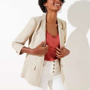 LOFT Womens Notch Lapel Flap Pocket 3/4 Sleeve Open Business Blazer Office NWT